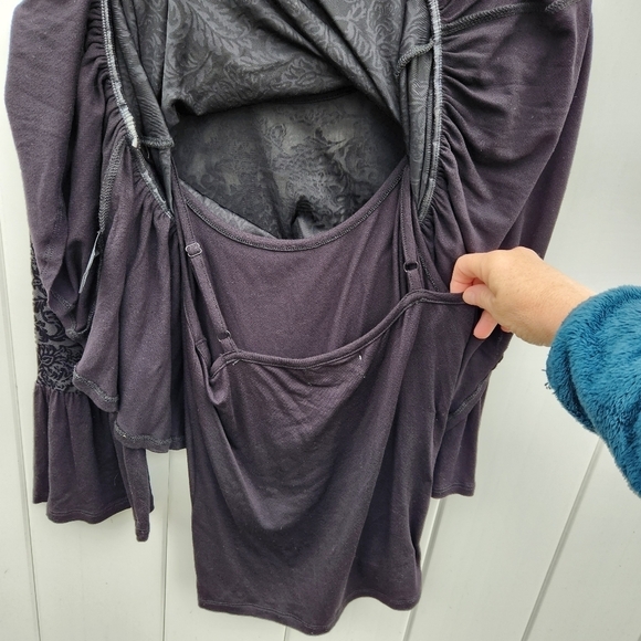 Altar'd State Size Medium Black Velvet Damask Rayon Peplum Womens Babydoll Top. - Picture 6 of 12